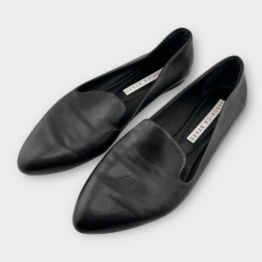 Veronica Beard Black Pointed Leather Flats